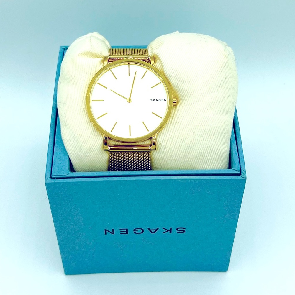 Skagen Gold Watch with White Face